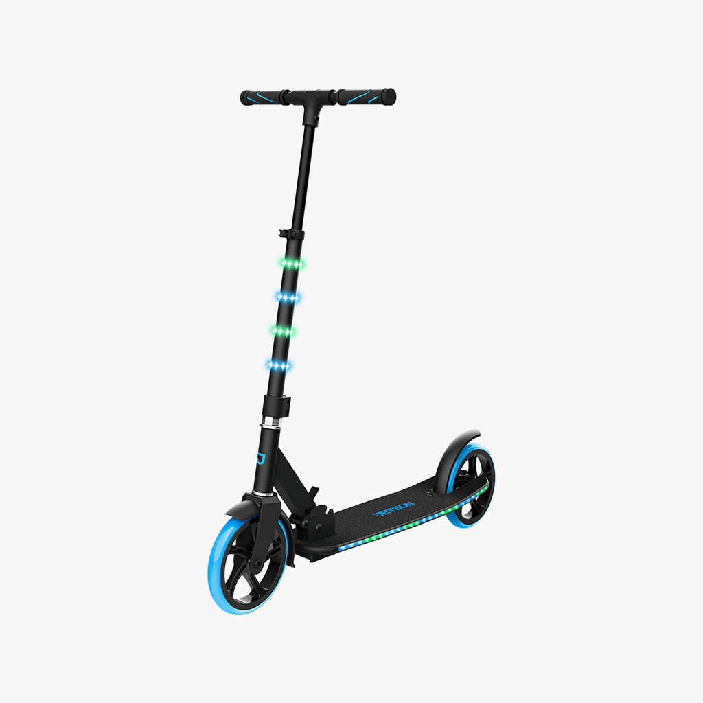 angled view of the blue helix scooter