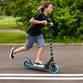 kid riding blue helix scooter