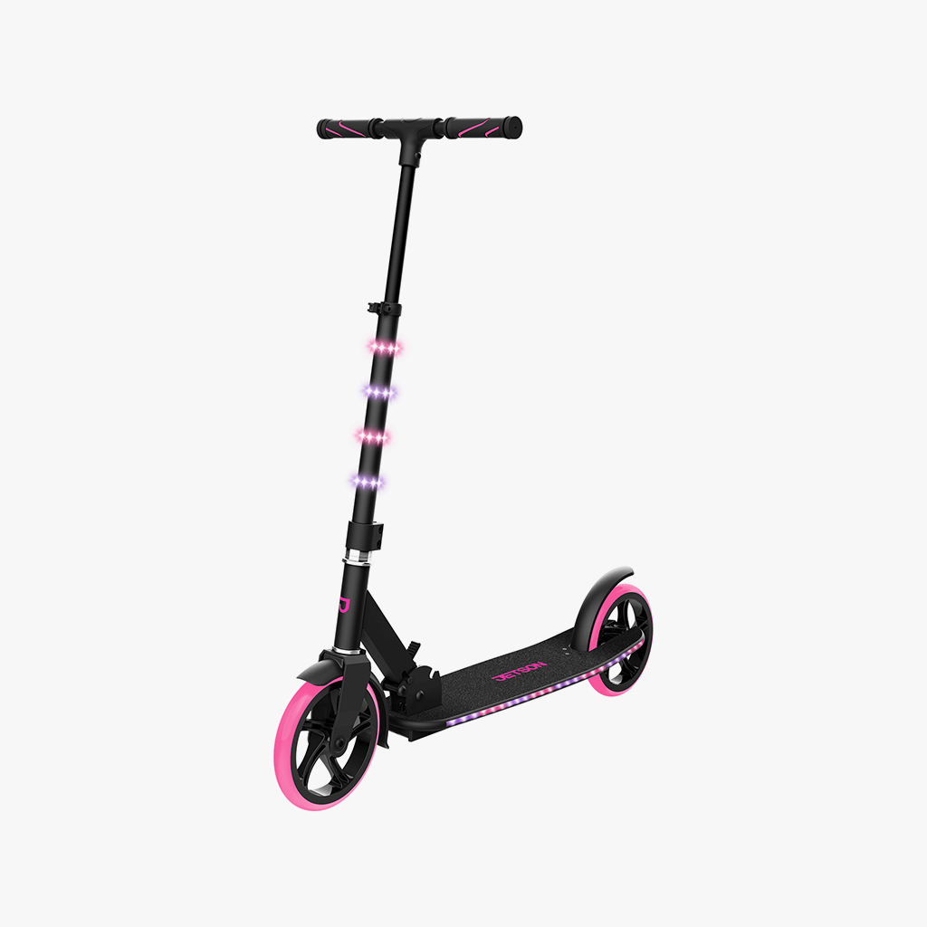 angled view of pink helix scooter