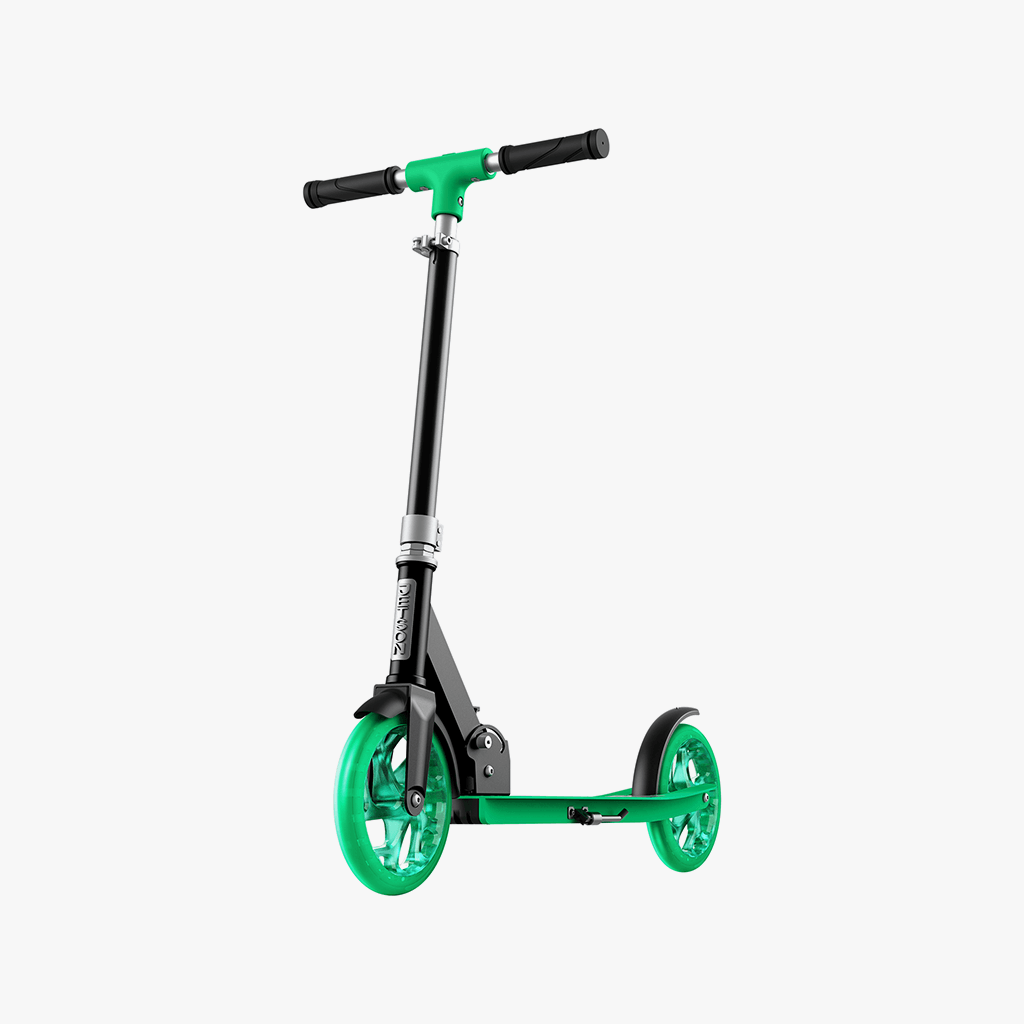 angled view of green hex scooter