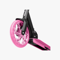 close up of the front wheel on the pink hex scooter