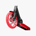 close up of front wheel on red hex scooter