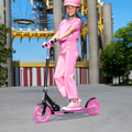 kid riding pink hex scooter