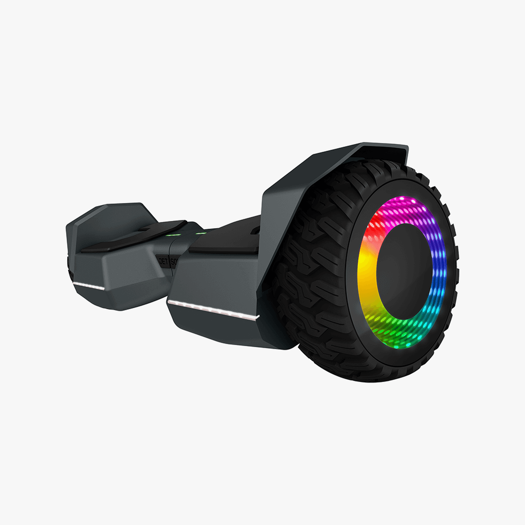 angled view of the gray impact hoverboard