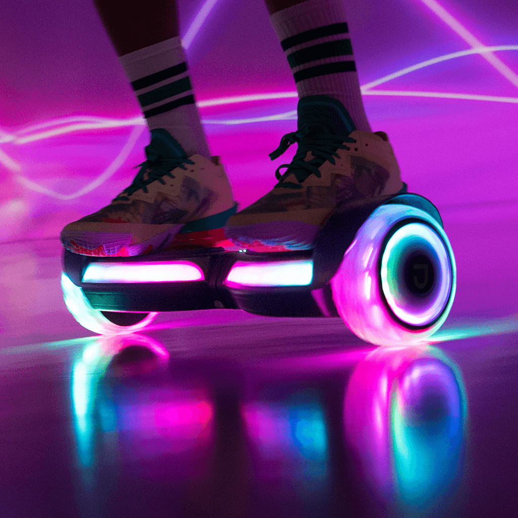 person riding on the Input hoverboard