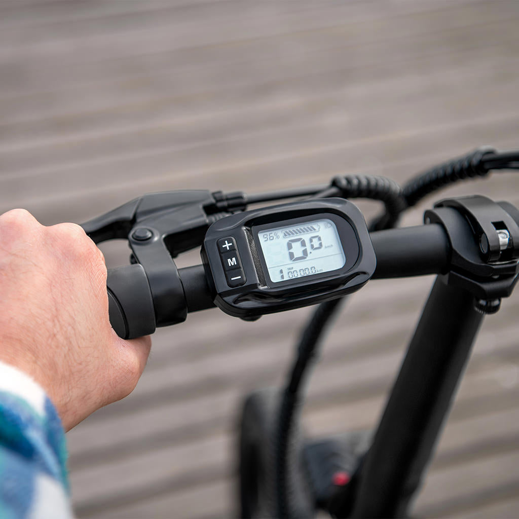 close up of controls on the handle bars 