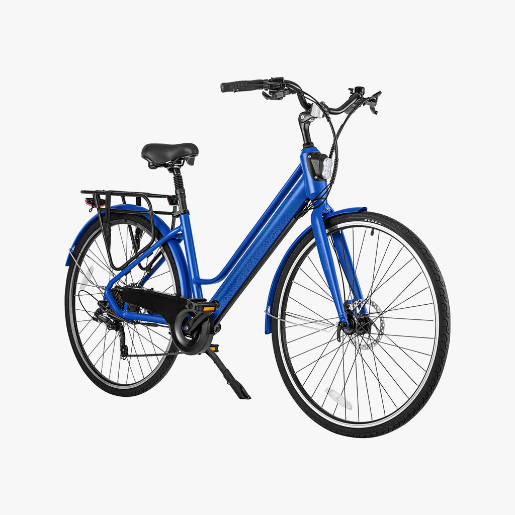 Journey electric bike facing to the right with the kickstand down