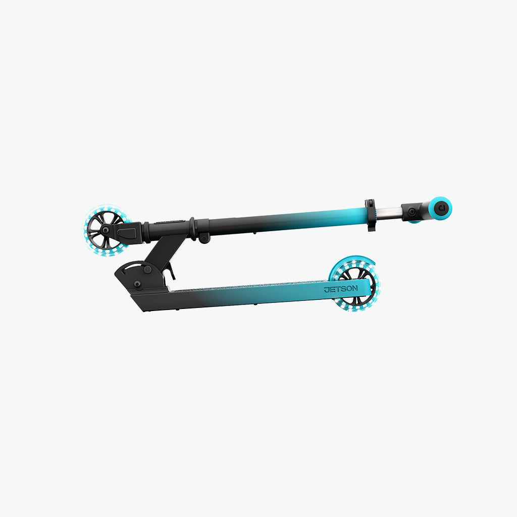 folded black and blue juno kick scooter