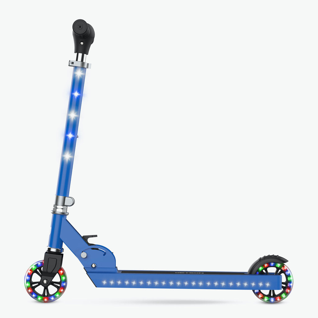 blue jupiter kick scooter facing left