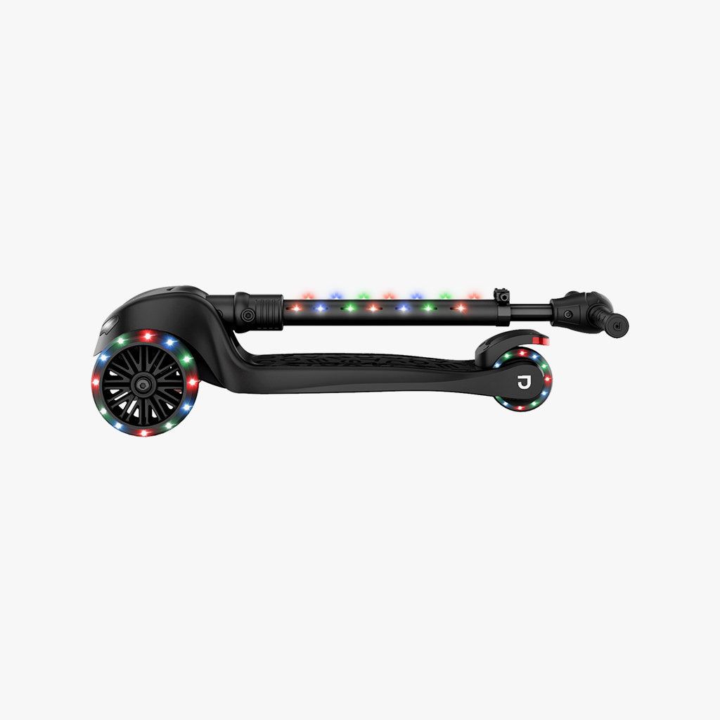 black jupiter mini kick scooter folded in half