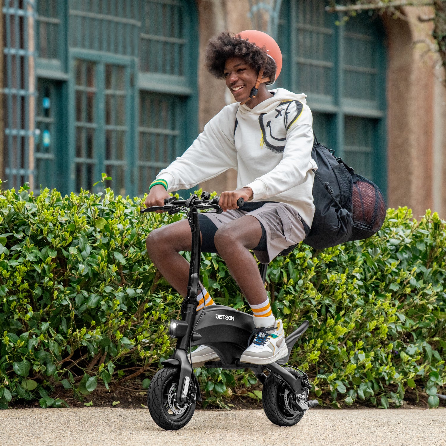 person riding the black LX10 