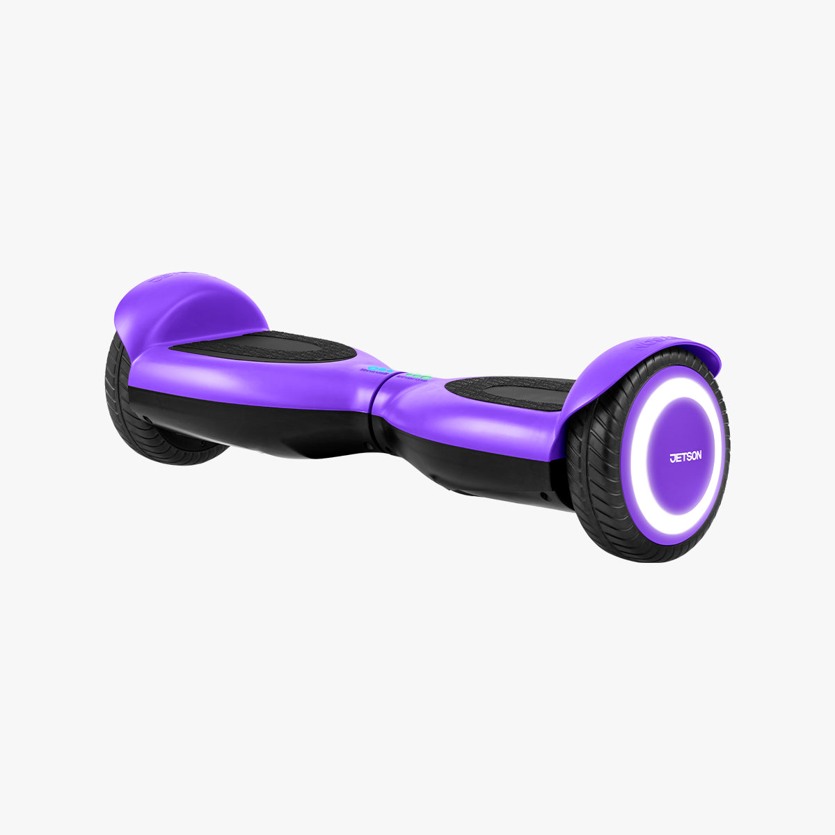 view of the purple Prism hoverboard angled to the left