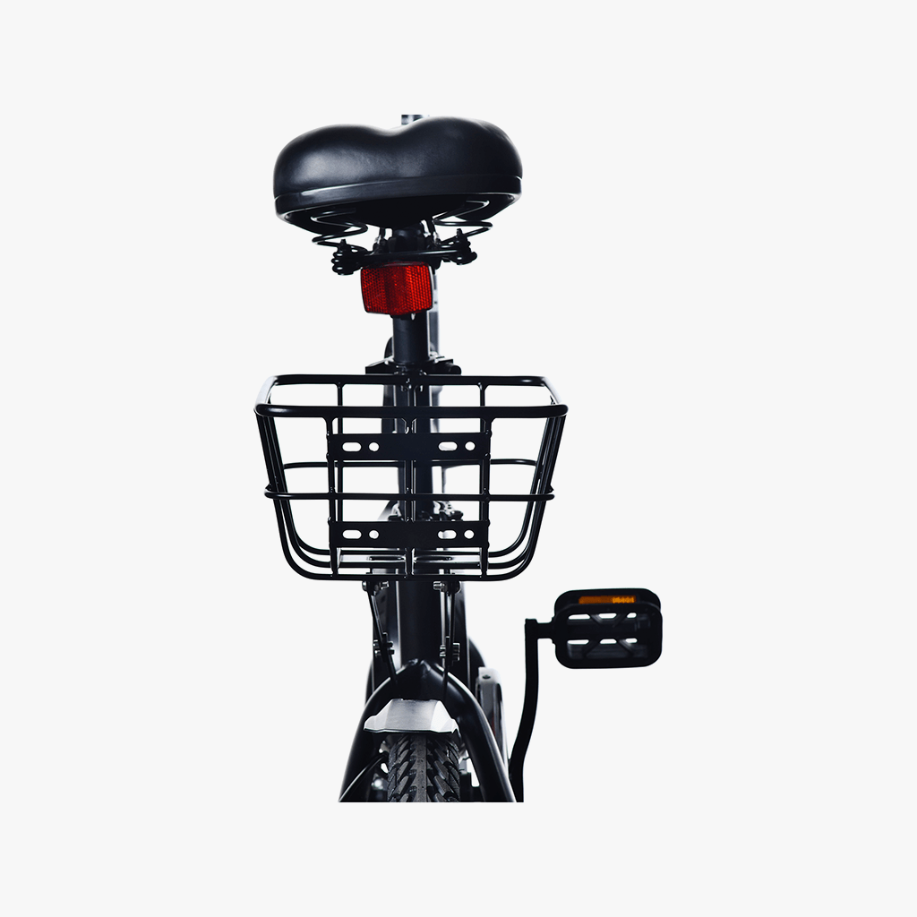 the back view of a rear basket on the back of an e-bike